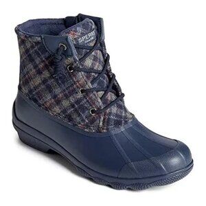 Sperry Womens Plaid Saltwater Duck Boots With Side Zipper & Rubber Sole Size 8
